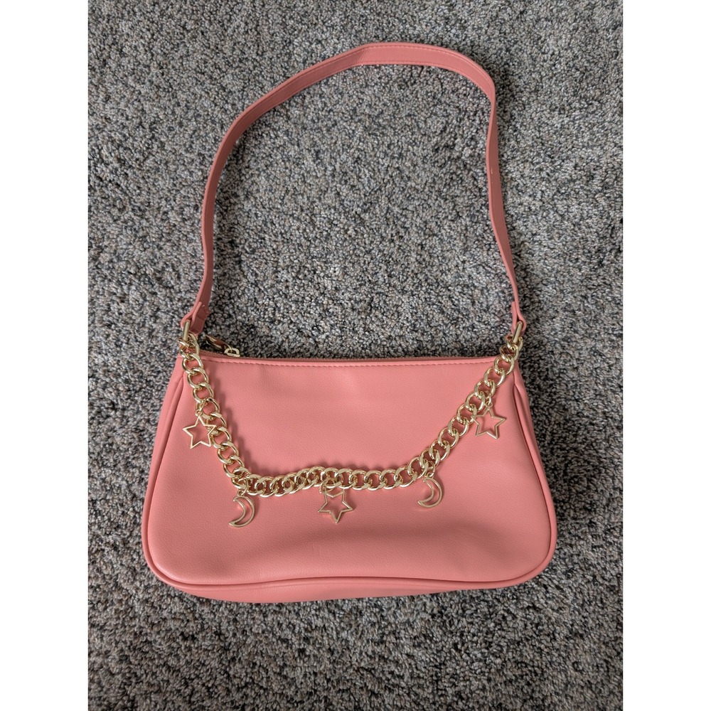 Wild Fable Pink Baguette Shoulder Bag Gold Celestial Star Moon Chain‎ Y2K Purse